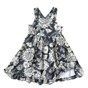 Catherine Malandrino Girls Crisscross Back Cotton Ruffled Hem Dress Black  Siz 6